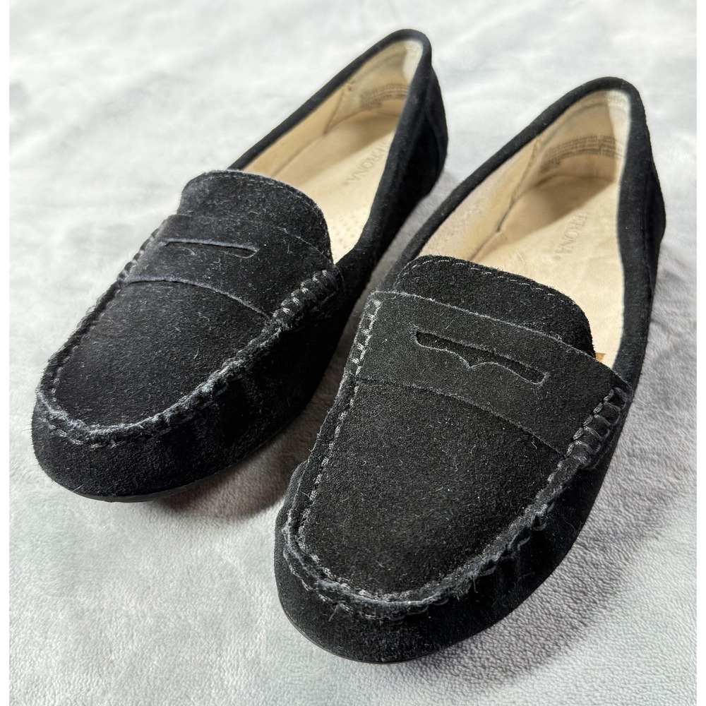 Merona Shoes Womens Size 6.5 Black Suede Moccasin Flats Slip On Comfort
